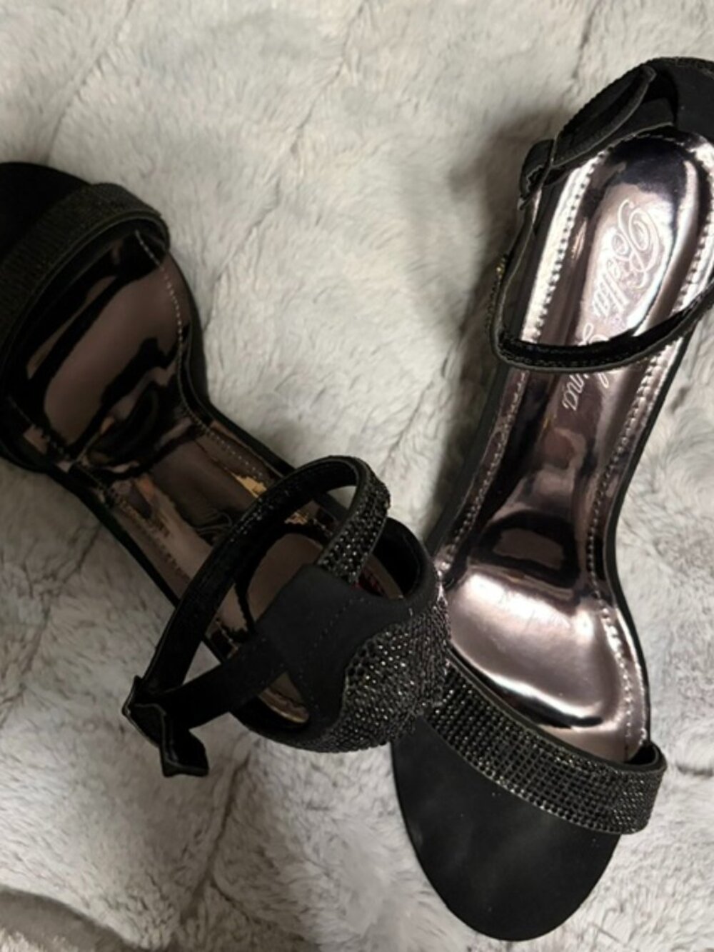 Bella Luna Women's Chunky Rhinestone Heels Black Size 10
